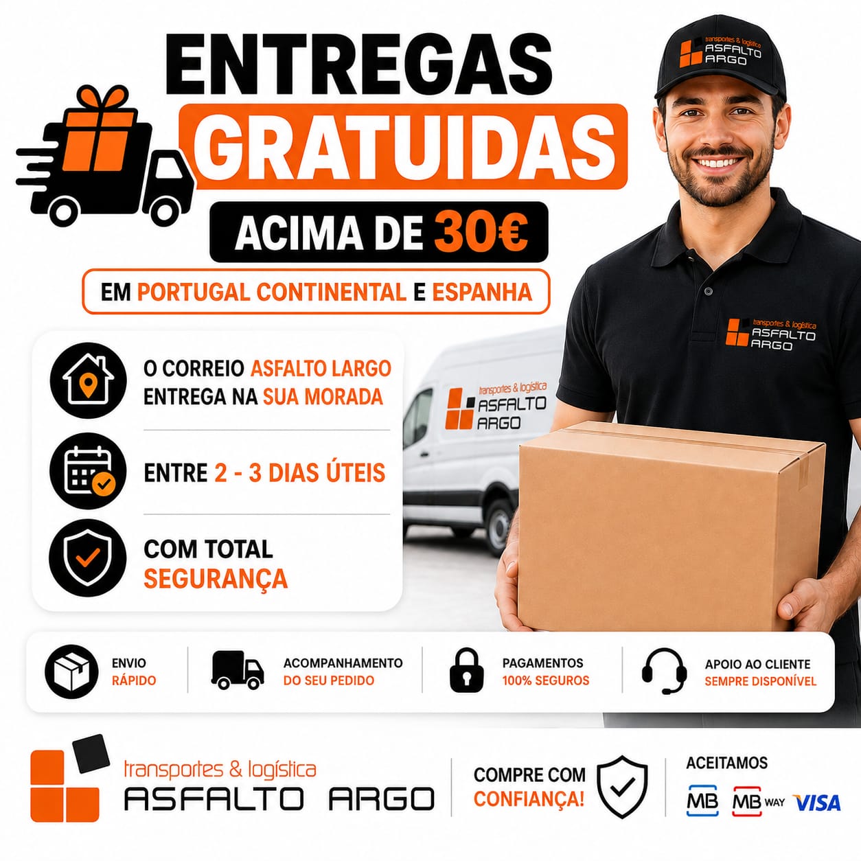 Entregas gratuitas acima de 30 euros em Portugal Continental e Espanha