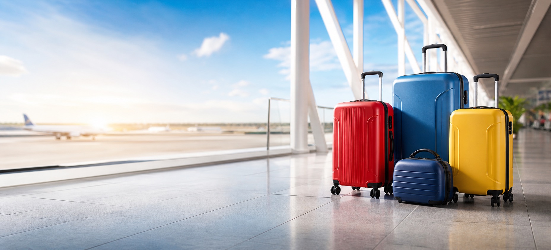 Malas de viagem numa zona luminosa de aeroporto