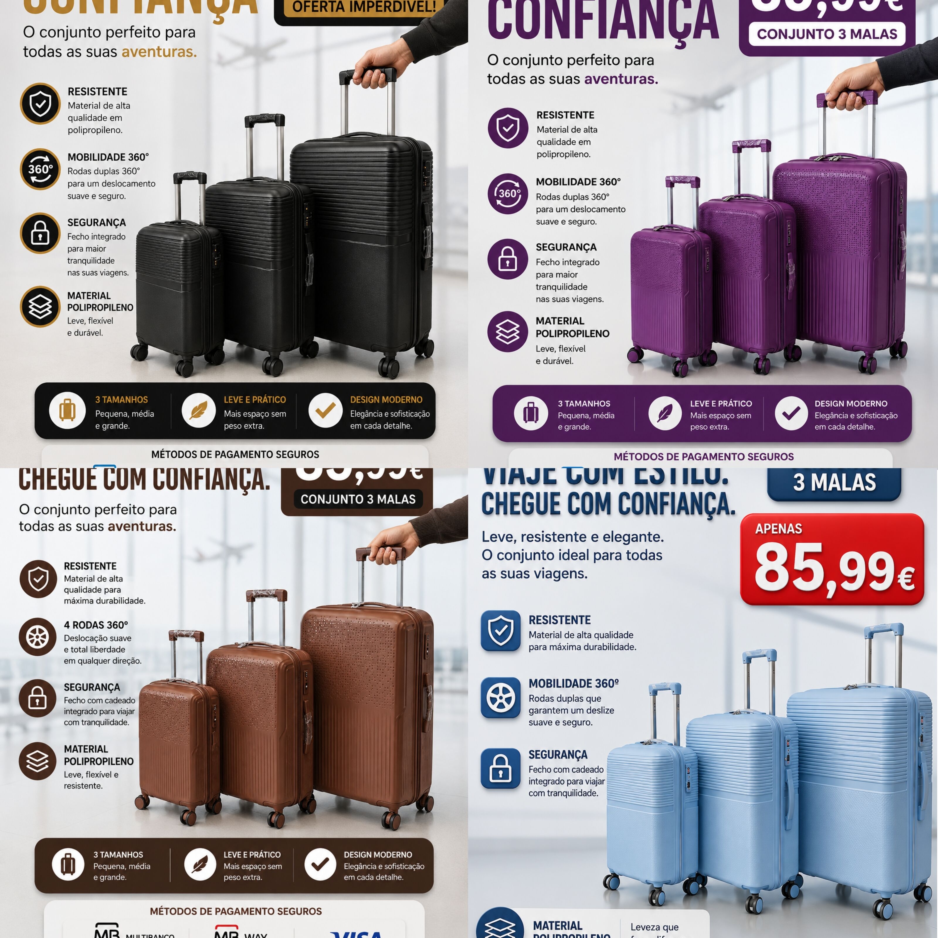 1- Conjunto 3 Mala de Viagem (Pequeno+Média+Grande) Flexíveis