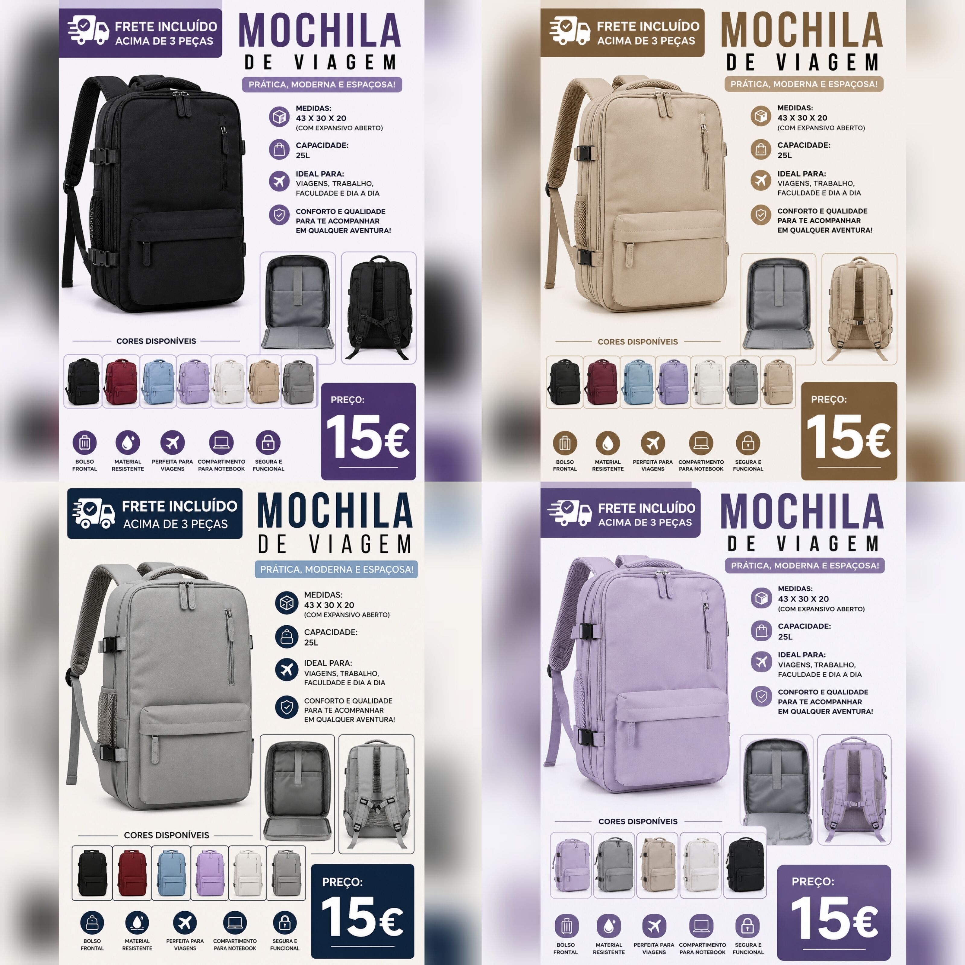 2- Mochila de Cabine/ para Viagem Amazon (até 10 kg)