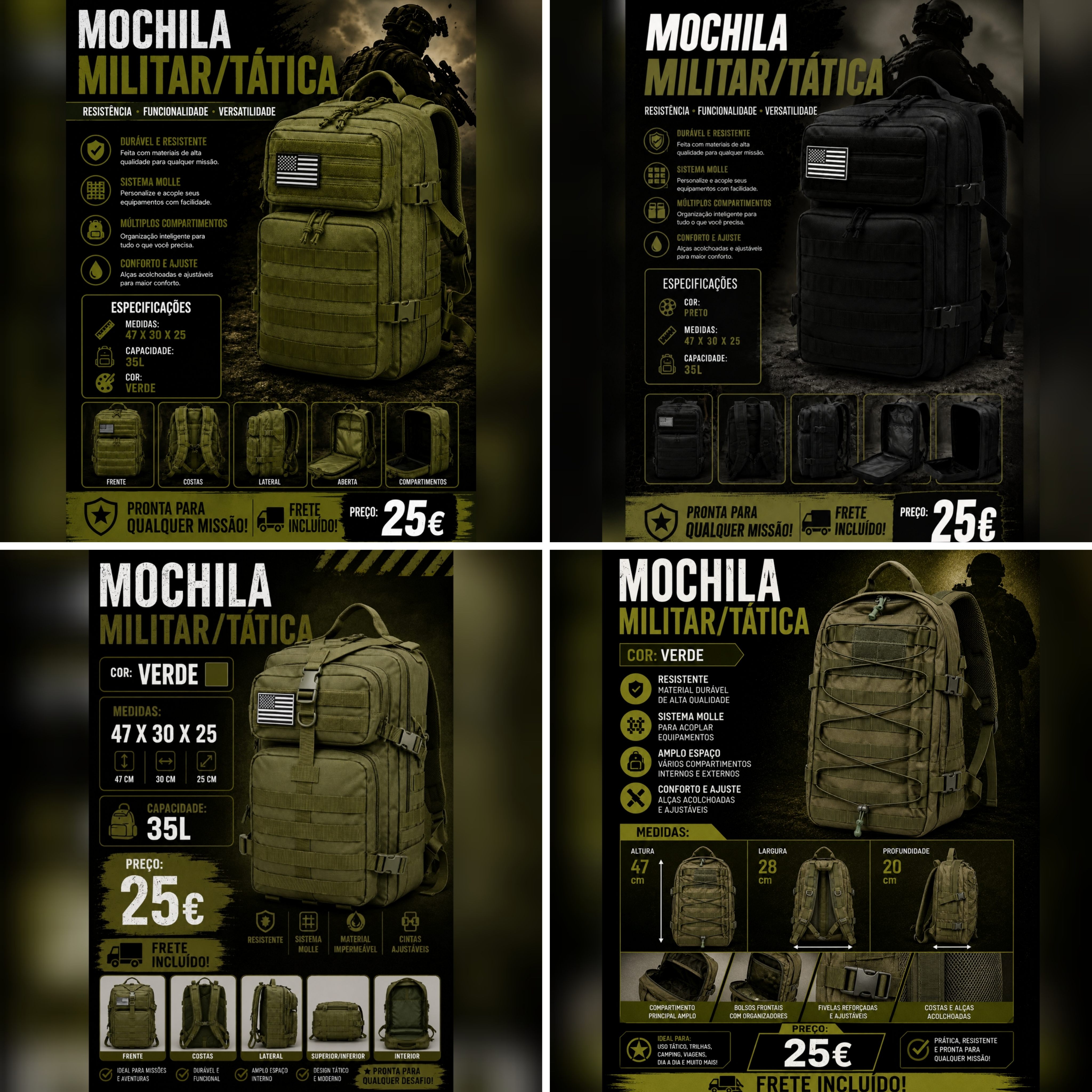5- Mochilas Tropa/ Exército Camuflado