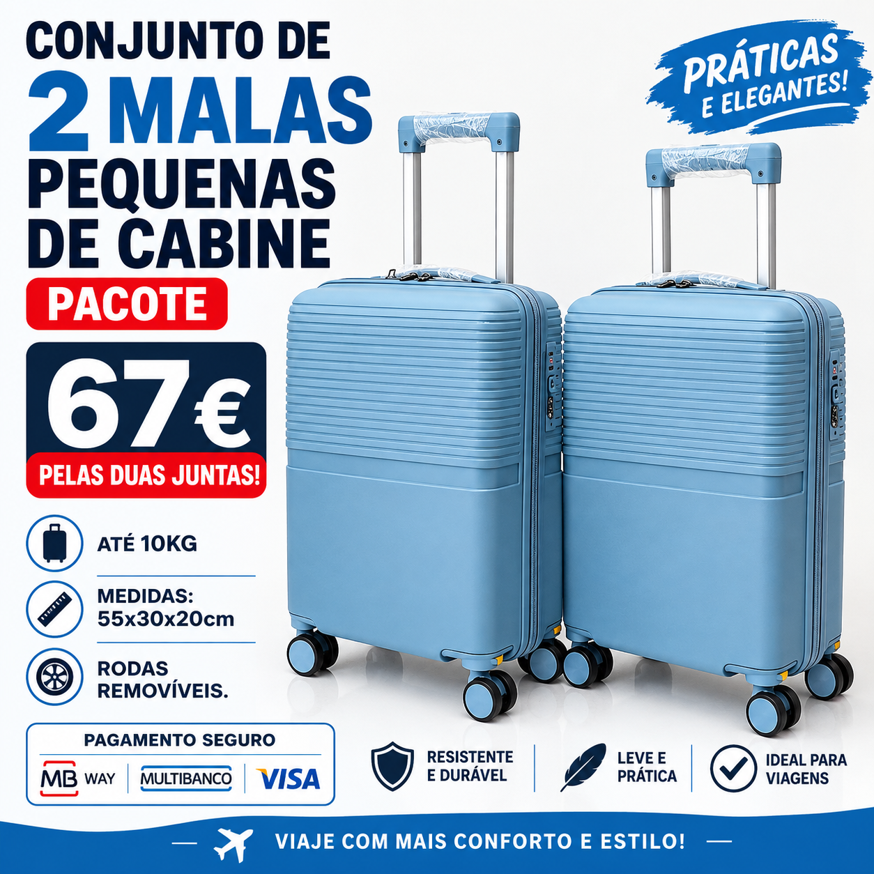 Conjunto de 2 Malas Pequenas de Cabine/ (Rodas Removíveis)