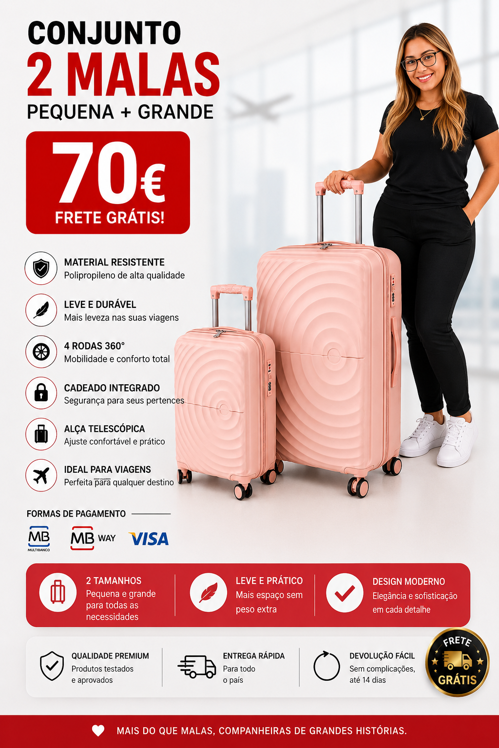 Conjunto 2 Mala de Viagem (Pequeno+Grande) Material Polipropileno Premium
