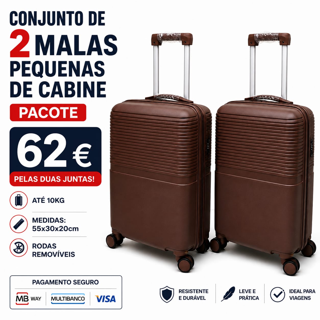 Conjunto de 2 Malas Viagem Pequena/ Cabine (Saem Rodas) Material em Polipropileno