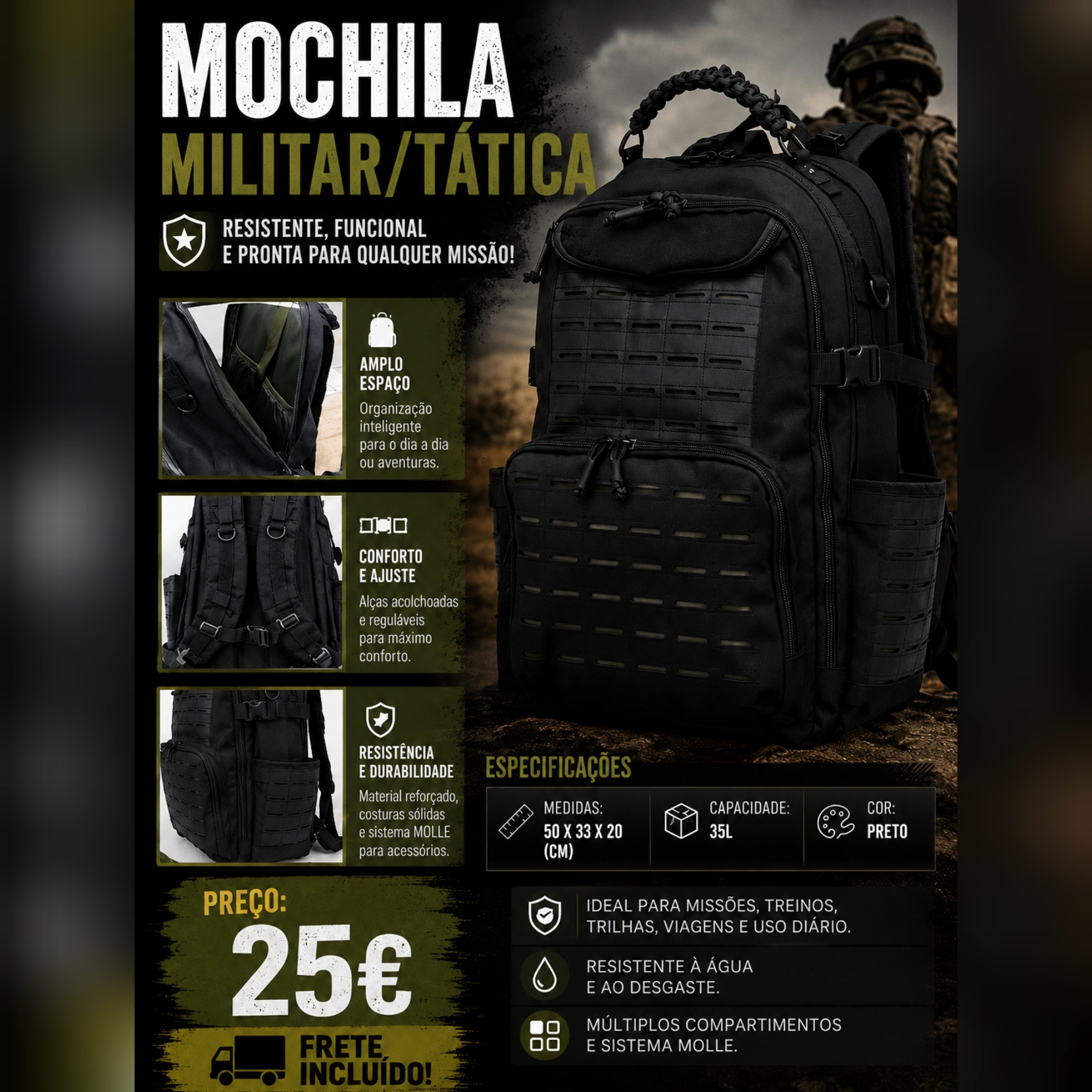 Mochila Militar/Tática – Camuflagem
