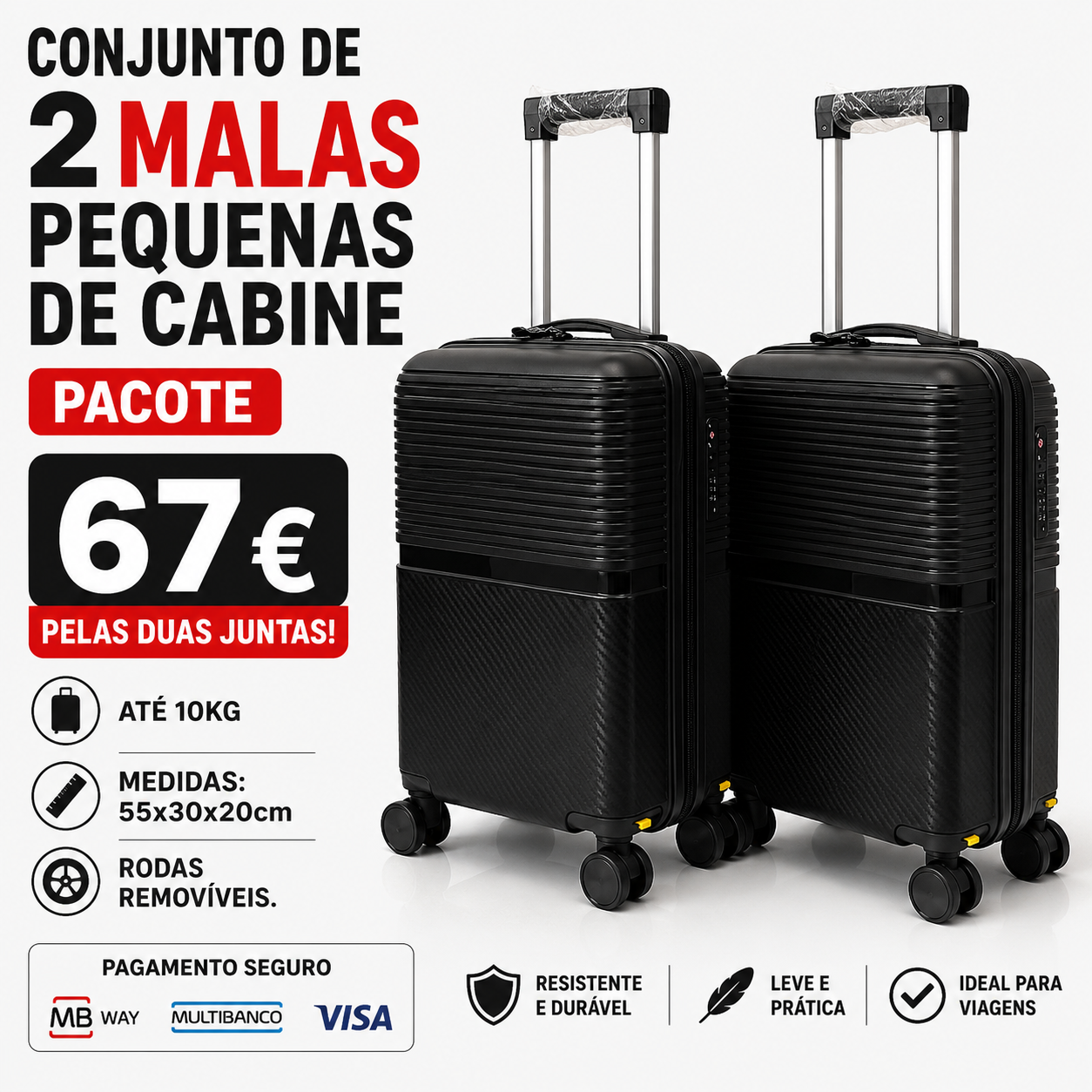 Conjunto de 2 Malas Viagem Pequena/ Cabine (Saem Rodas) Material em Polipropileno foto 2