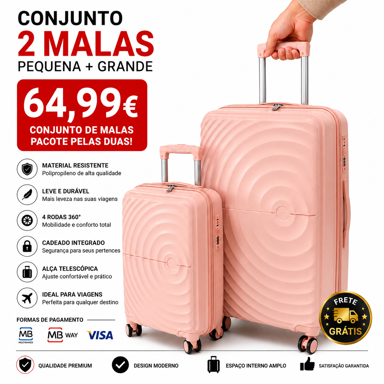 Conjunto 2 Mala de Viagem (Pequeno+Grande) Material Polipropileno Premium