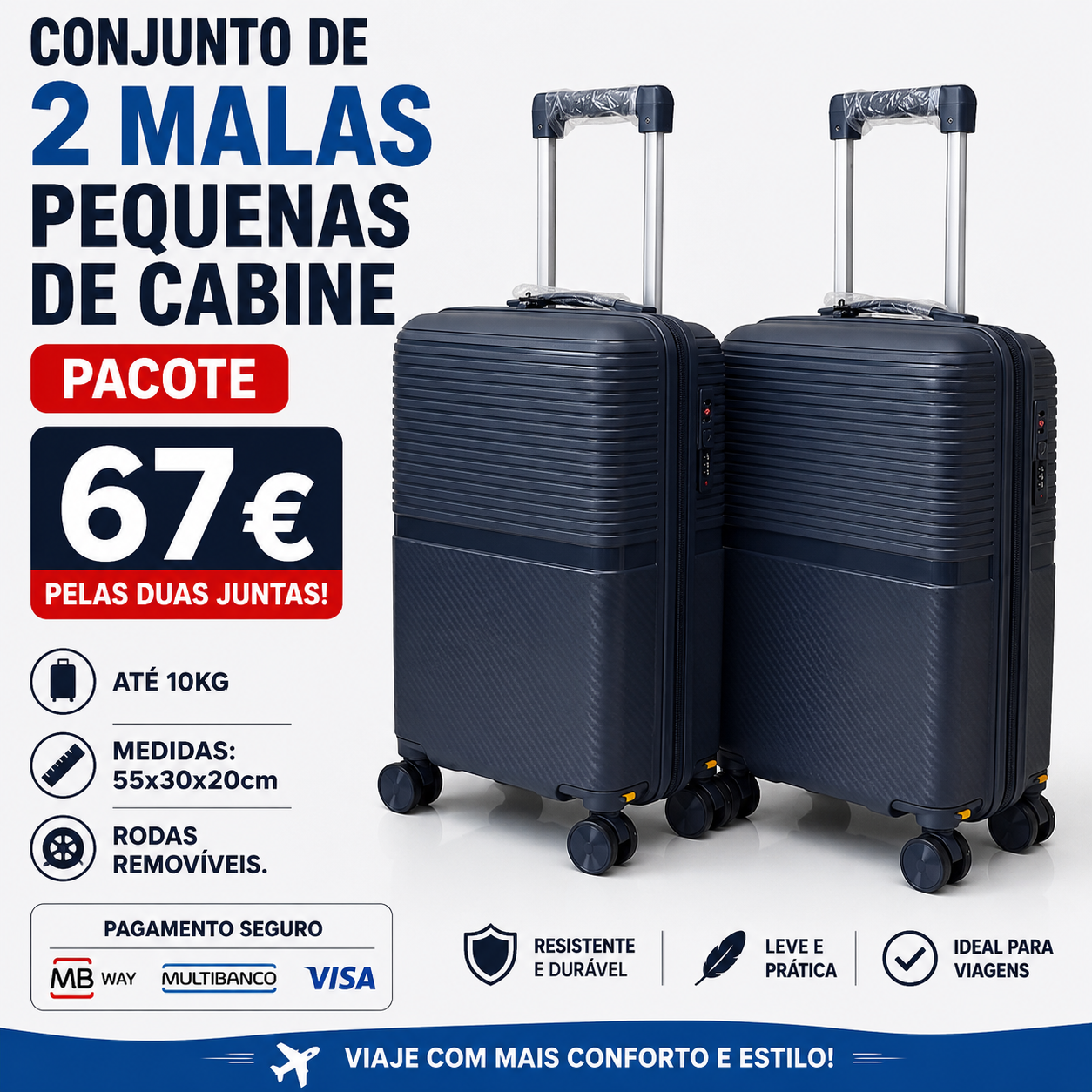 Conjunto de 2 Malas Viagem Pequena/ Cabine (Saem Rodas) Material em Polipropileno