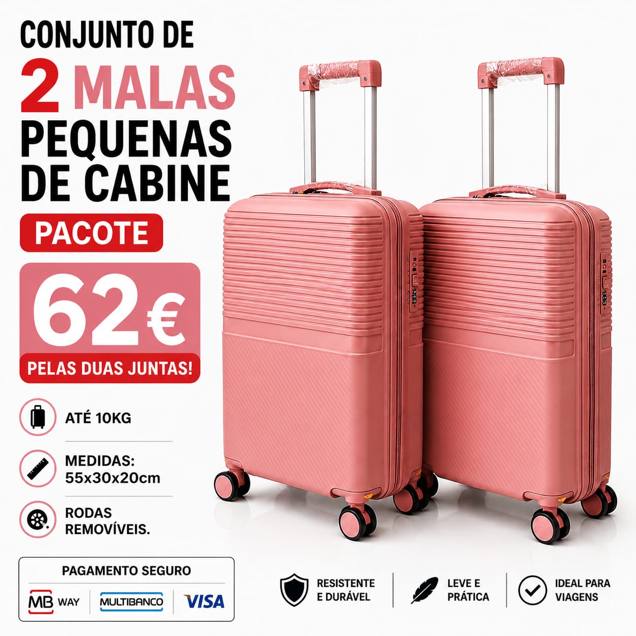 Conjunto de 2 Malas Viagem Pequena/ Cabine (Saem Rodas) Material em Polipropileno