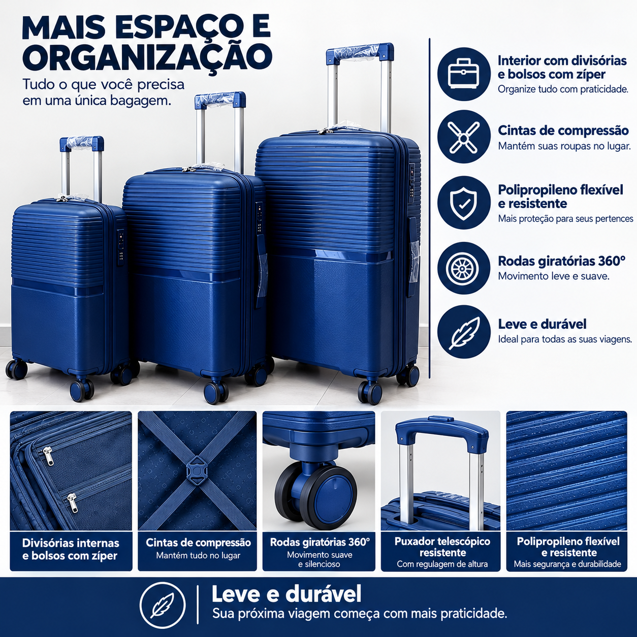 Conjunto 3 Mala de Viagem (Pequeno+Média+Grande) Material Polipropileno "Rosa" PROMOÇÃO ÚLTIMAS: 85€