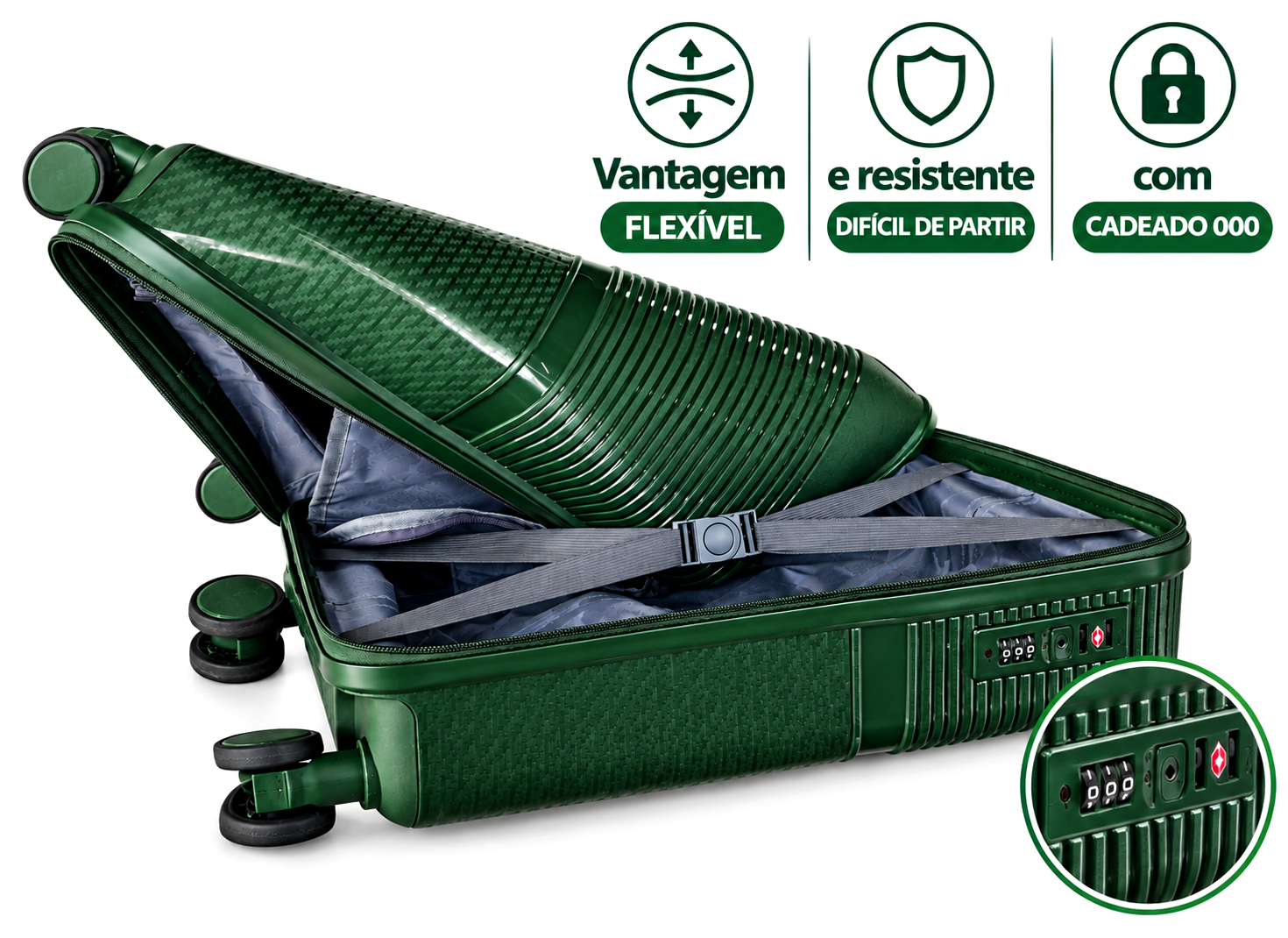 Conjunto 3 Mala de Viagem (Pequeno+Média+Grande) Material Polipropileno "Verde" PROMOÇÃO ÚLTIMAS: 85€