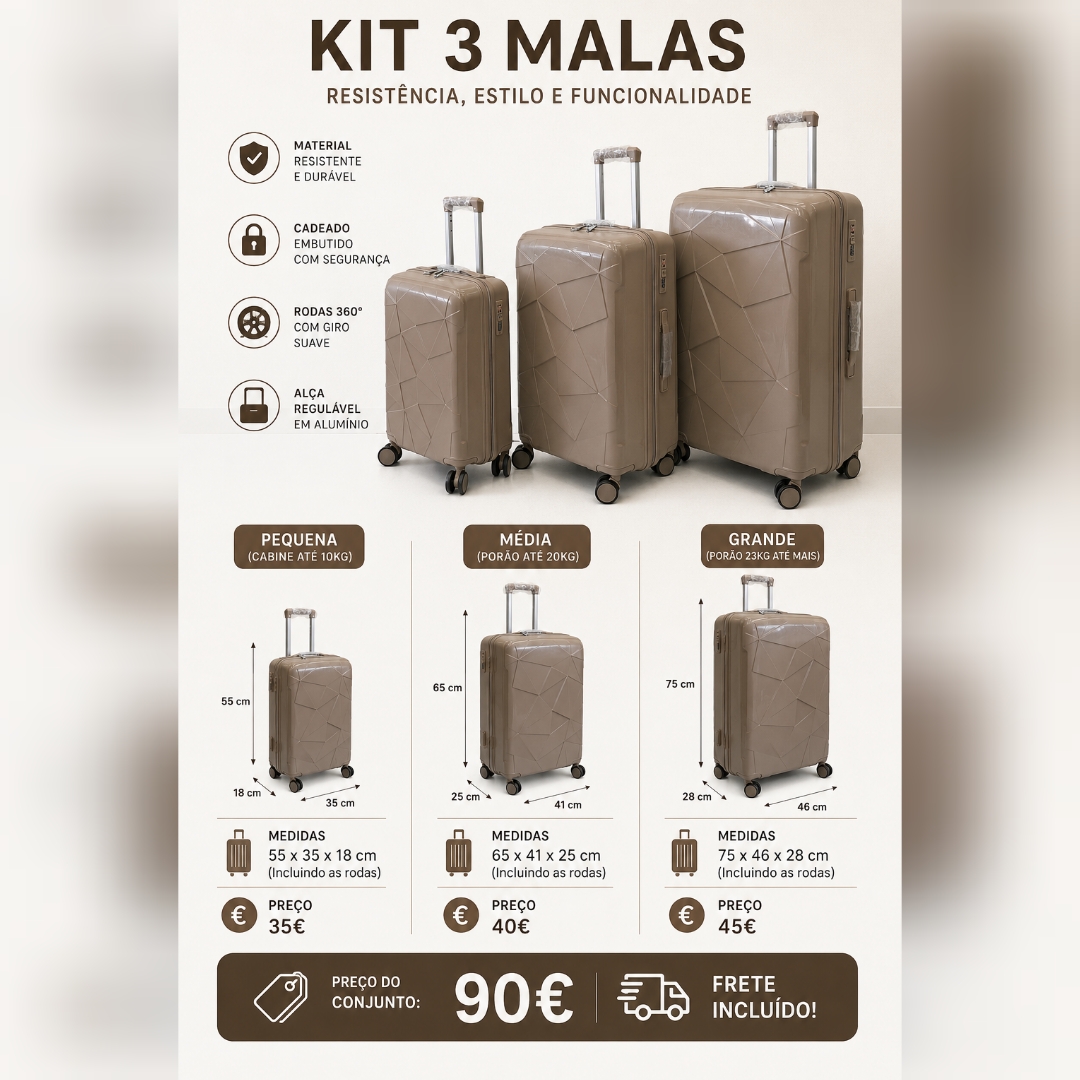 Conjunto de Malas/ Kit 3 Peças