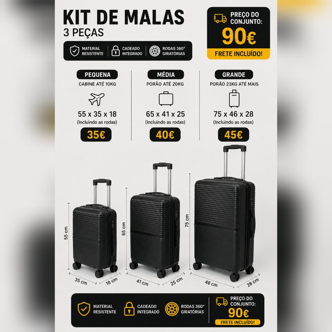 Conjunto de Malas/ Kit 3 Peças