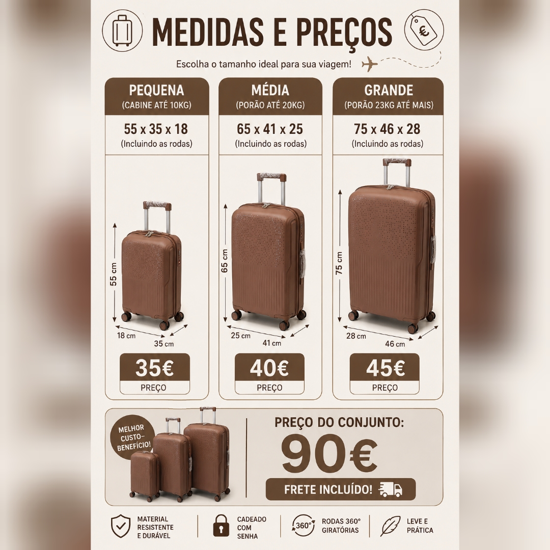 Conjunto de Malas/ Kit 3 Peças