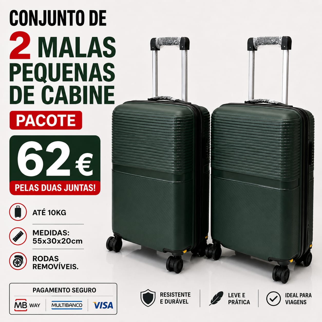 Conjunto de 2 Malas Viagem Pequena/ Cabine (Saem Rodas) Material em Polipropileno