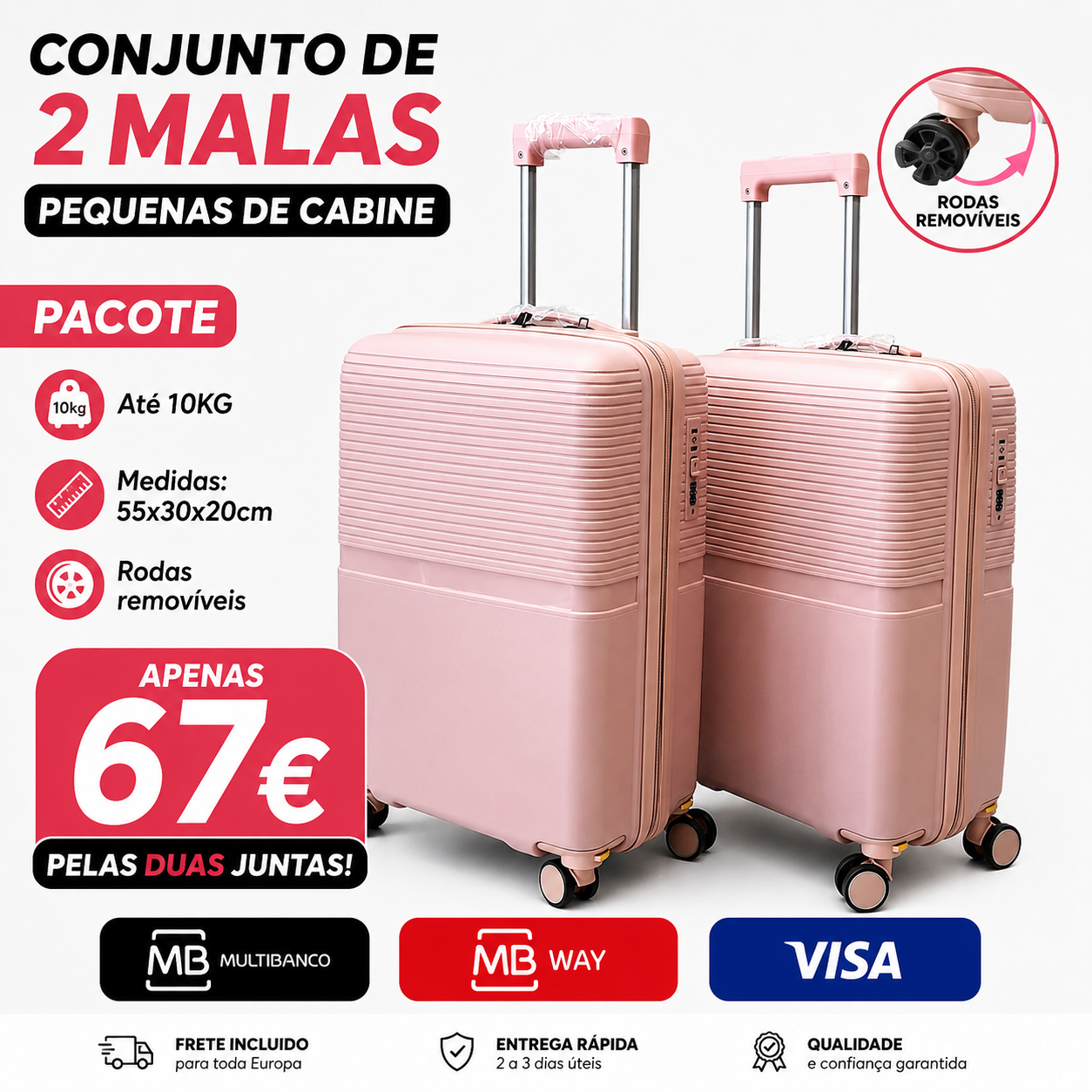 Conjunto de 2 Malas Viagem Pequena/ Cabine (Saem Rodas) Material em Polipropileno foto 9