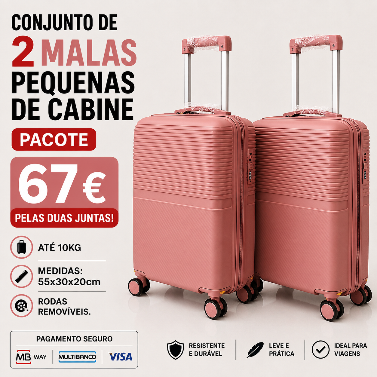 Conjunto de 2 Malas Viagem Pequena/ Cabine (Saem Rodas) Material em Polipropileno foto 4