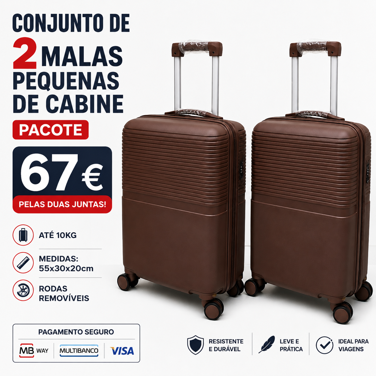 Conjunto de 2 Malas Viagem Pequena/ Cabine (Saem Rodas) Material em Polipropileno foto 4
