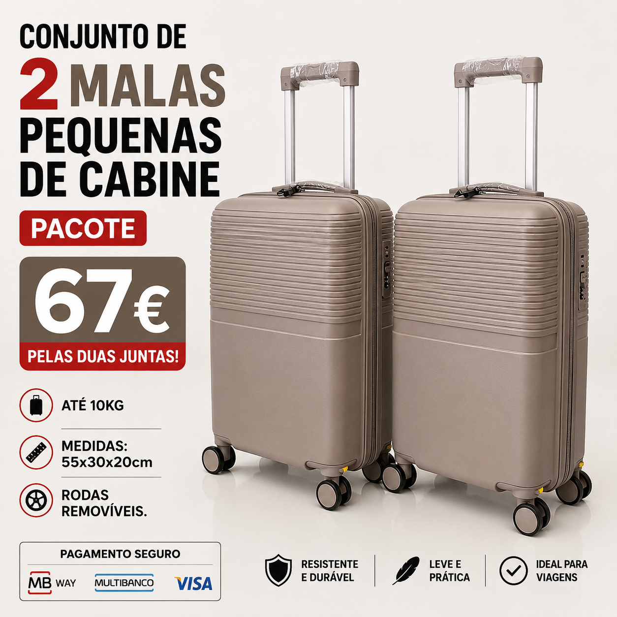 Conjunto de 2 Malas Viagem Pequena/ Cabine (Saem Rodas) Material em Polipropileno foto 4