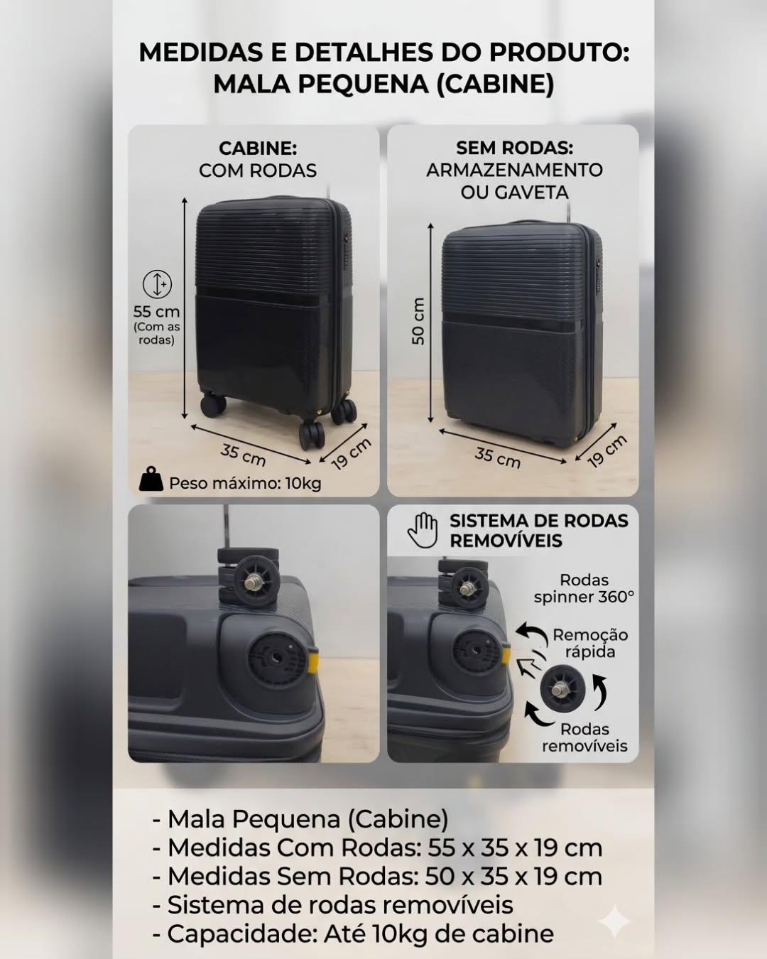 Conjunto 2 Malas de Viagem Pequena/ Cabine (Saem Rodas) Material em Polipropileno Premium foto 2