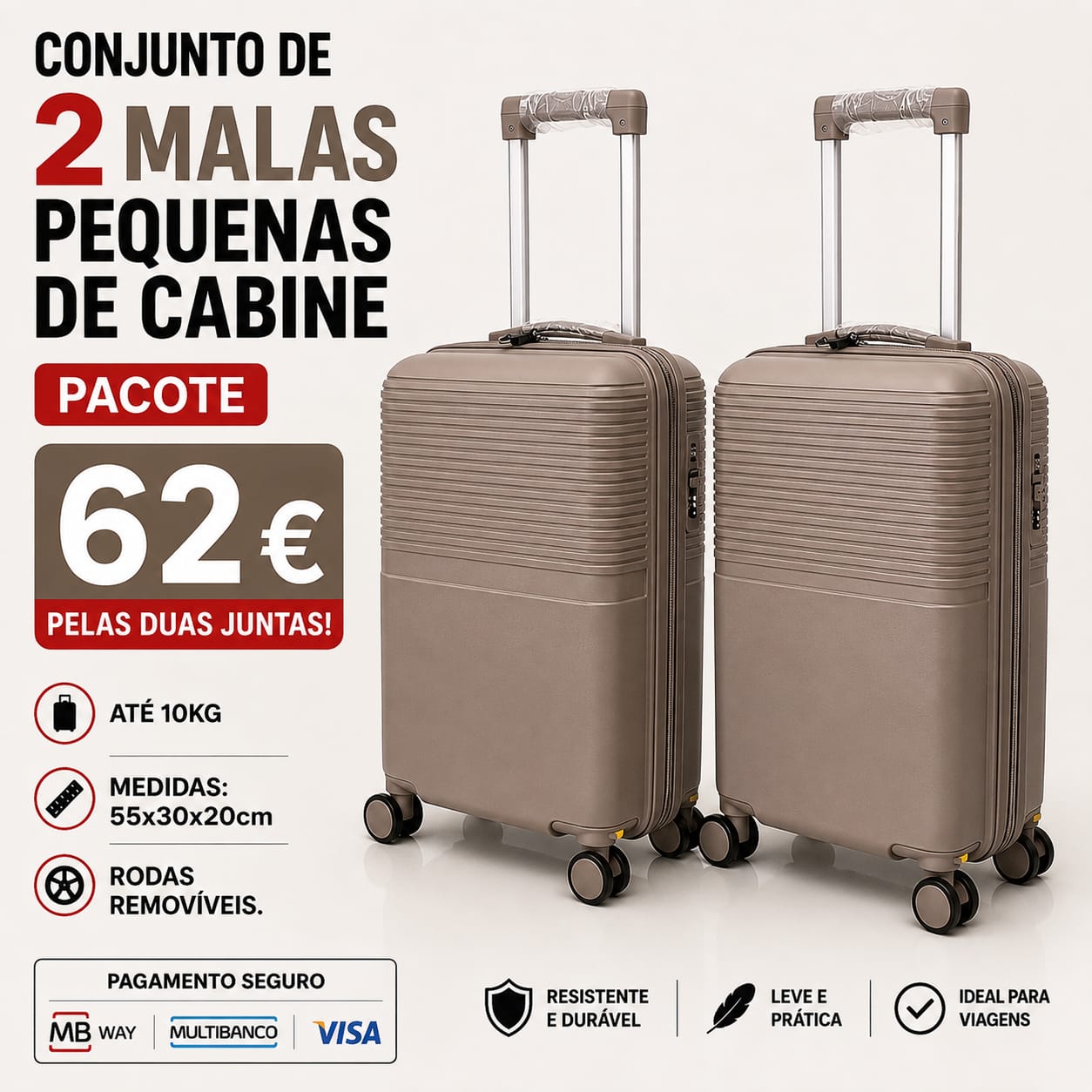 Conjunto de 2 Malas Viagem Pequena/ Cabine (Saem Rodas) Material em Polipropileno
