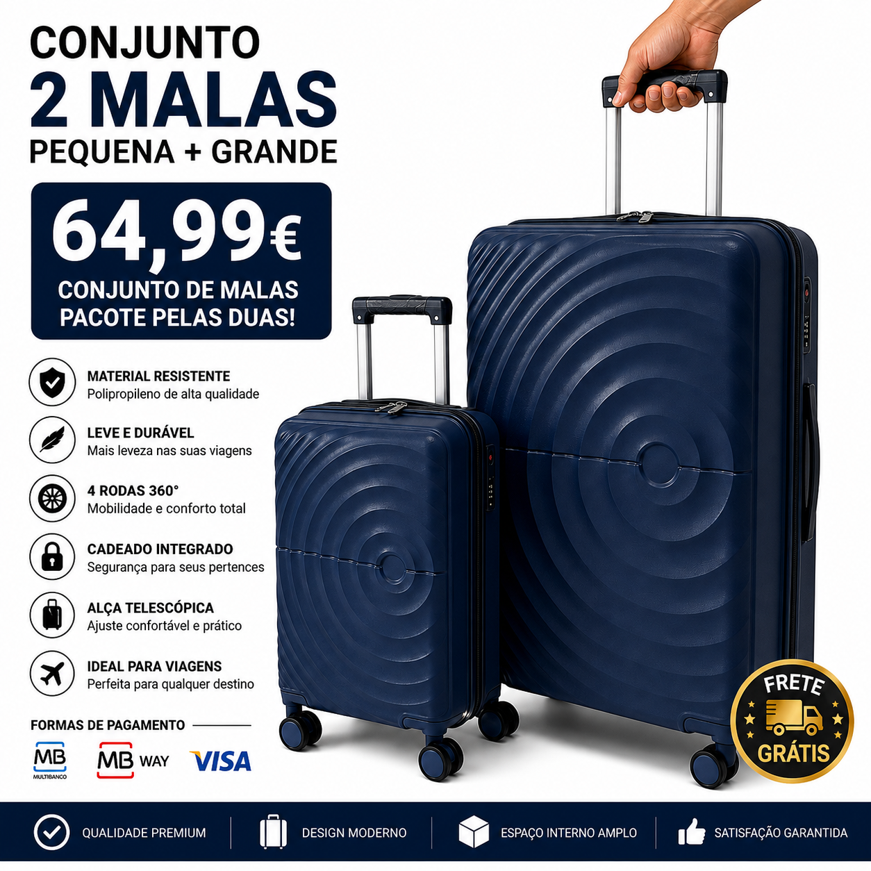 Conjunto 2 Mala de Viagem (Pequeno+Grande) Material Polipropileno Premium