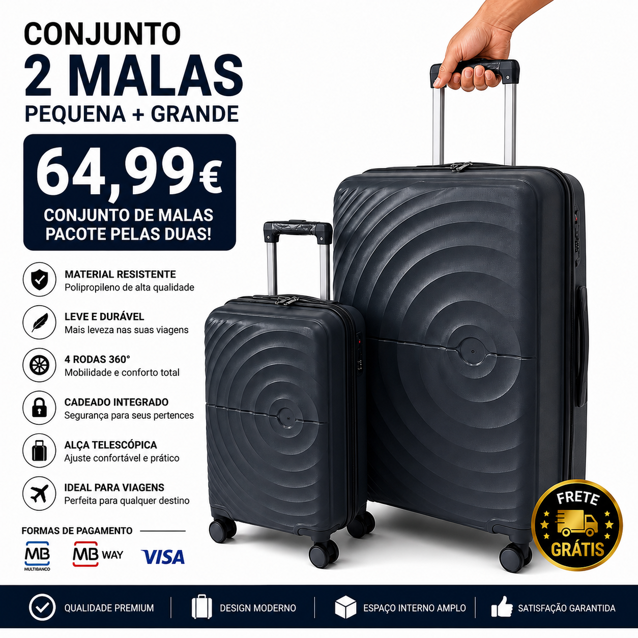 Conjunto 2 Mala de Viagem (Pequeno+Grande) Material Polipropileno Premium